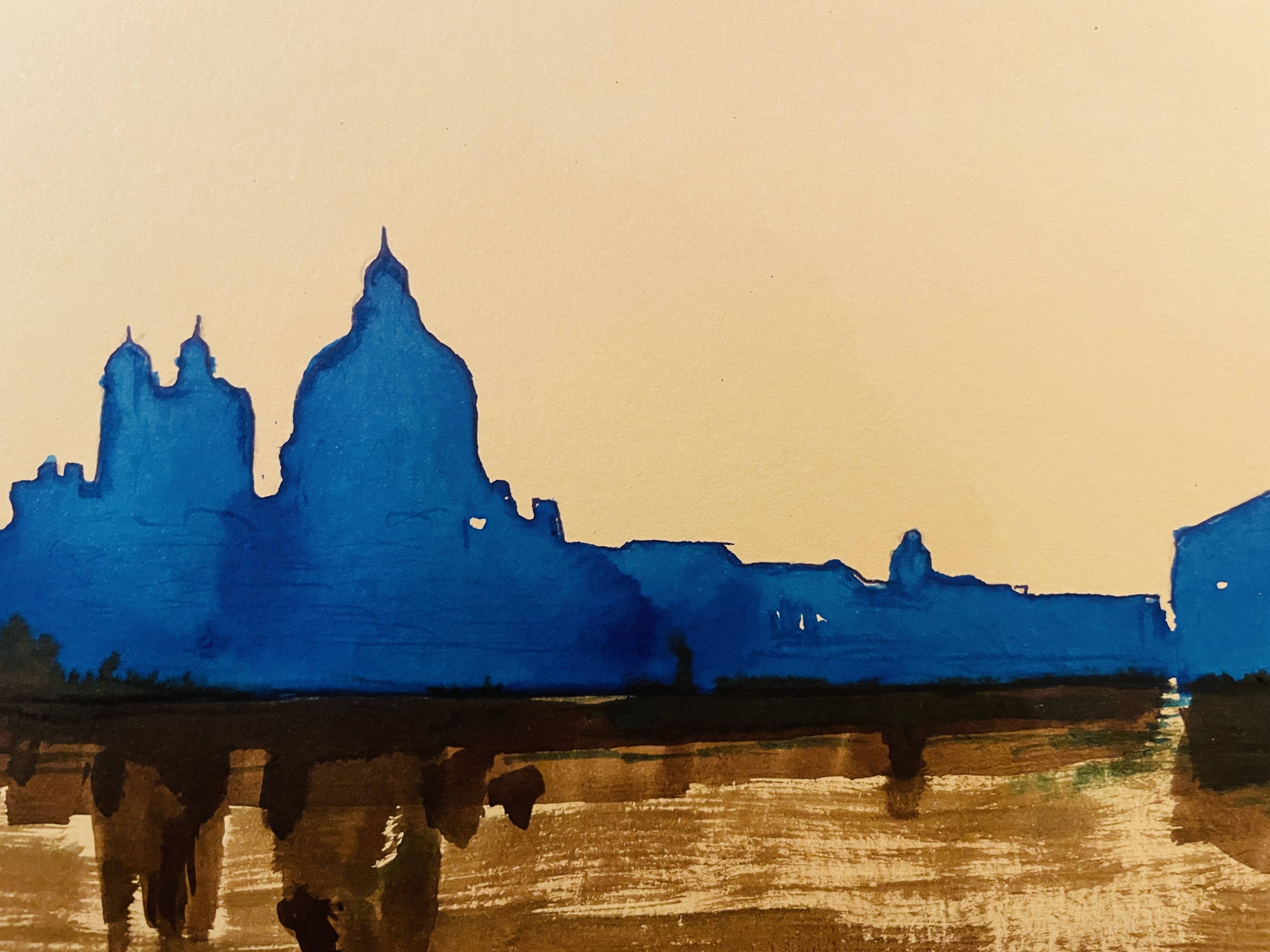 Signed watercolour painting in two colours "Twilight over Venice"