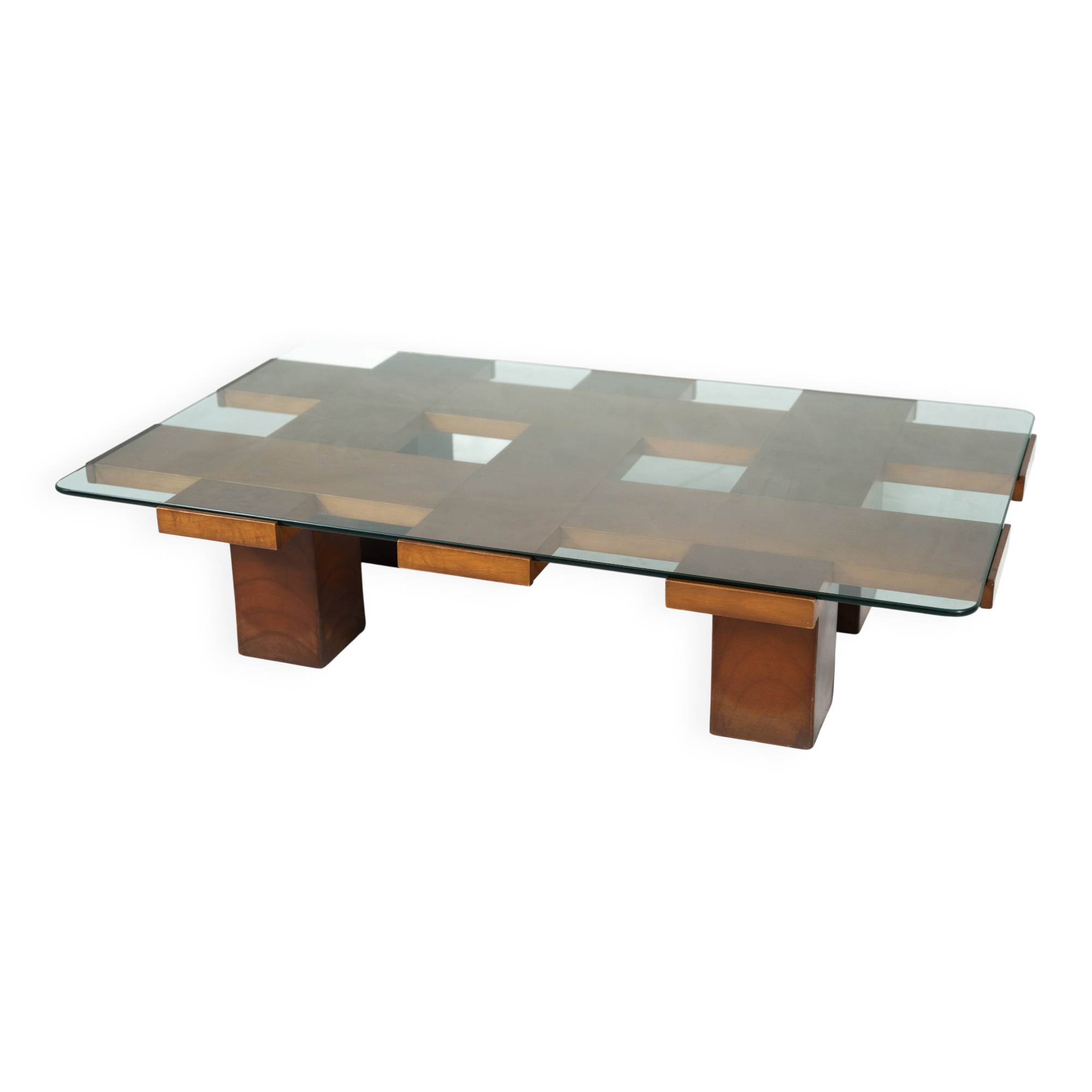 Mid-Century Rectangular Coffee Table, Walnut and Glass, Italy, 1960s