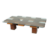 Mid-Century Rectangular Coffee Table, Walnut and Glass, Italy, 1960s