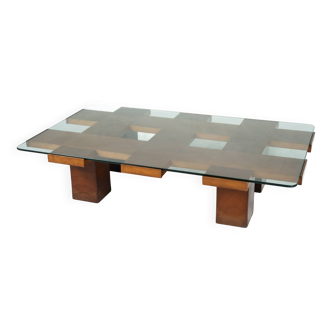 Mid-Century Rectangular Coffee Table, Walnut and Glass, Italy, 1960s