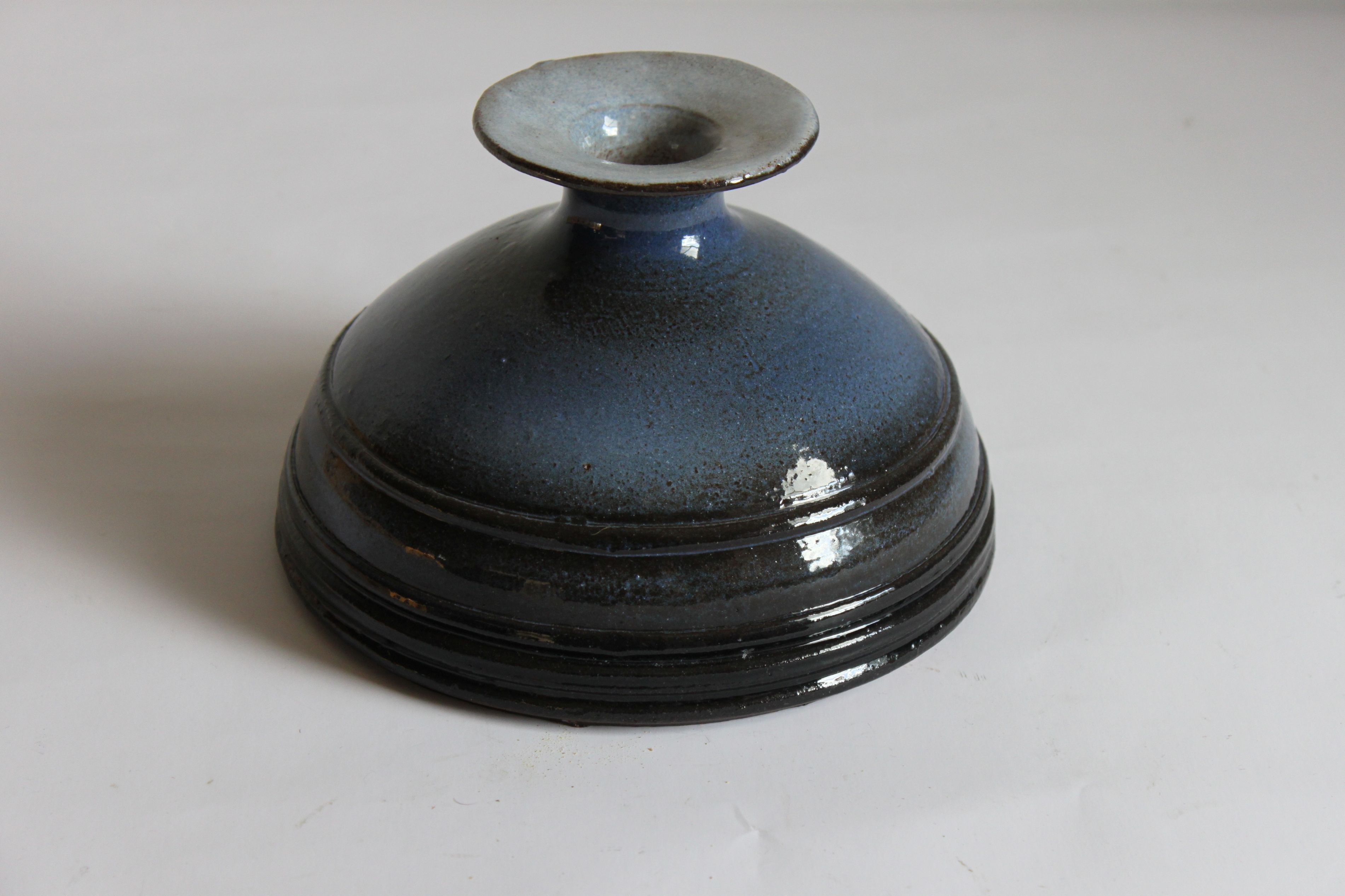 Blue ringed vase by Rogier Vandeweghe for Perignem Belgium, 1960s.