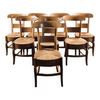 Série de huit chaises paillées
