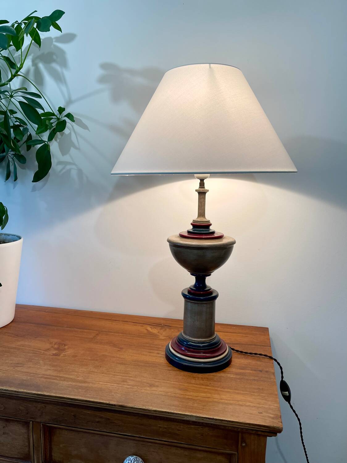 Large turned wooden lamp