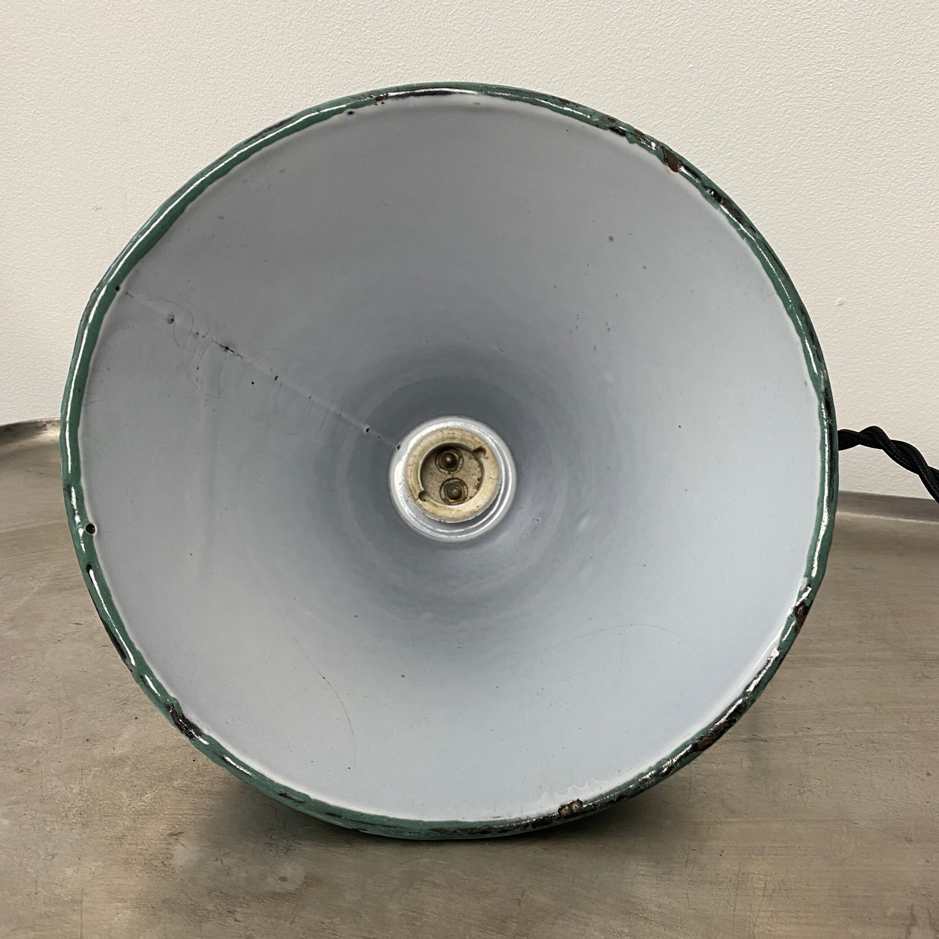 OLD INDUSTRIAL SUSPENSION TOLE EMAILLEE BLUE-GRAY