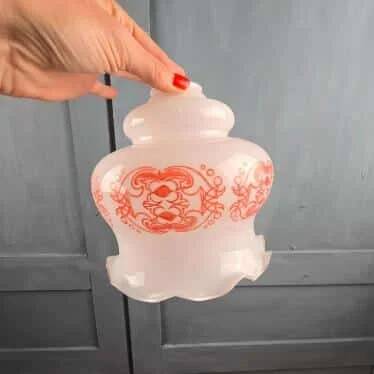 Vintage orange flower globe – Opal glass lampshade with a seventies design