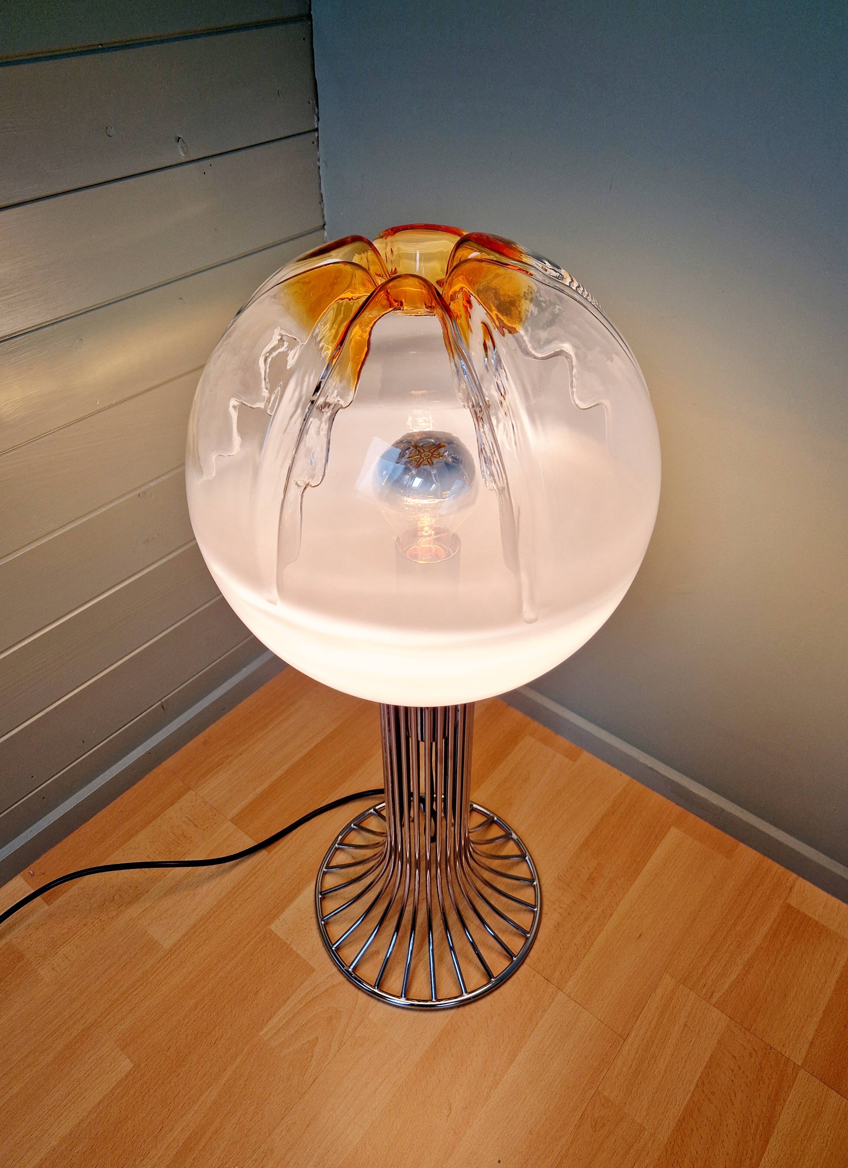 Mazzega floor lamp in chromed metal and milky glass globe, 1960s-70s