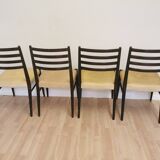 Set of 4 Vintage Wooden Dining Chairs: Beige Faux Leather, Mid-Century Retro