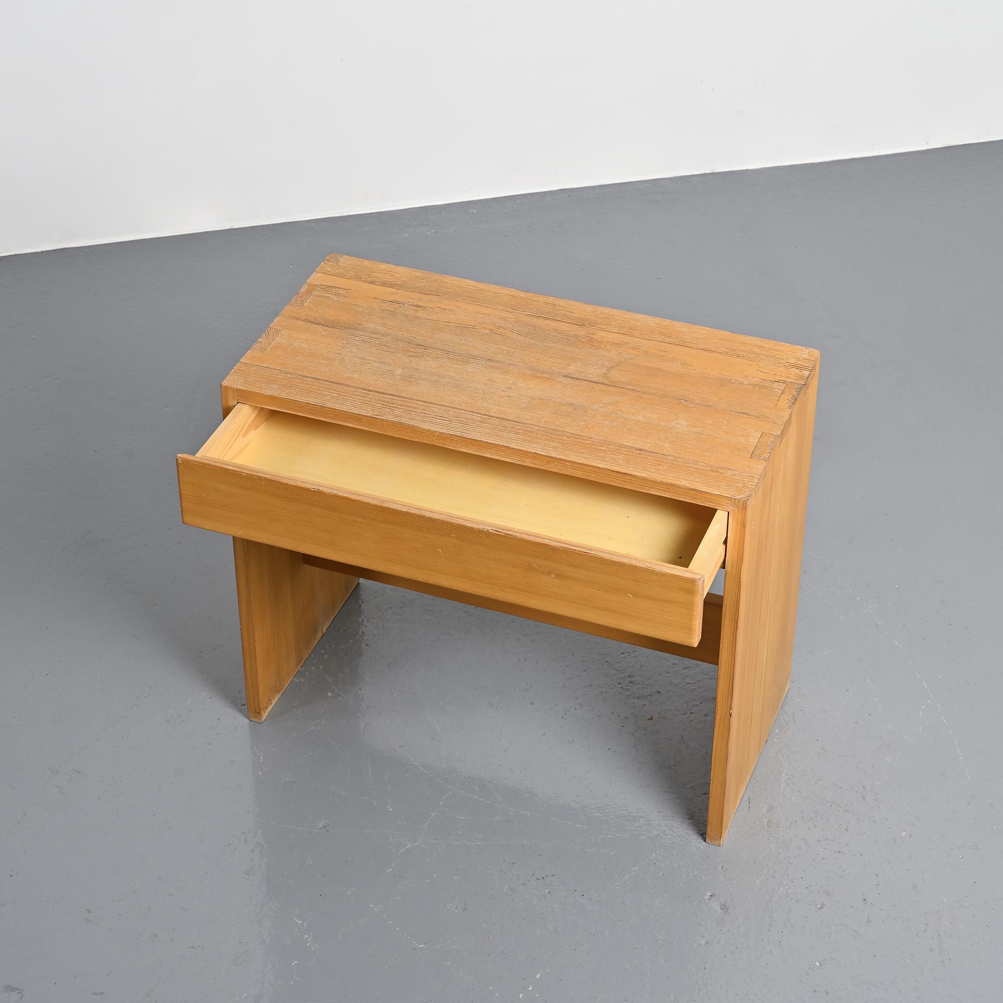 Desk in solid elm by Maison Regain, 1970s.
