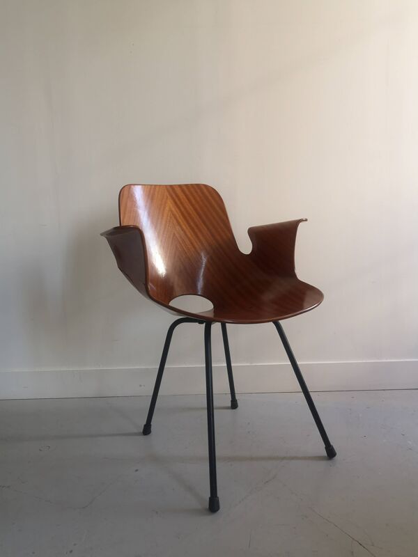 Chaise accoudoir Médéa en bois et métal de Vittorio Nobili pour Fratelli Tagliablue, italie 1950