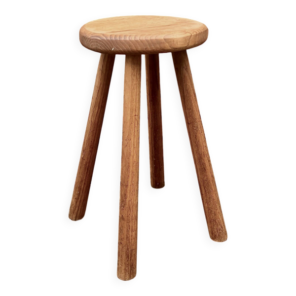 Ancien tabouret en bois massif à quatre pieds – pièce rustique & décorative
