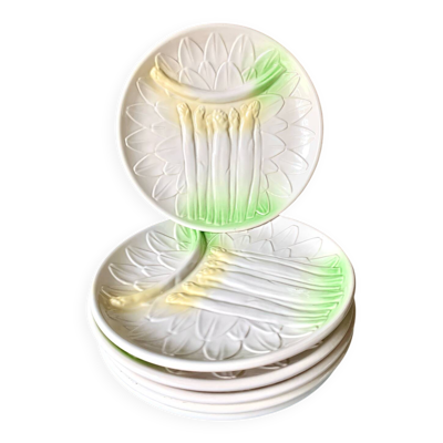 Six assiettes barbotine asperges