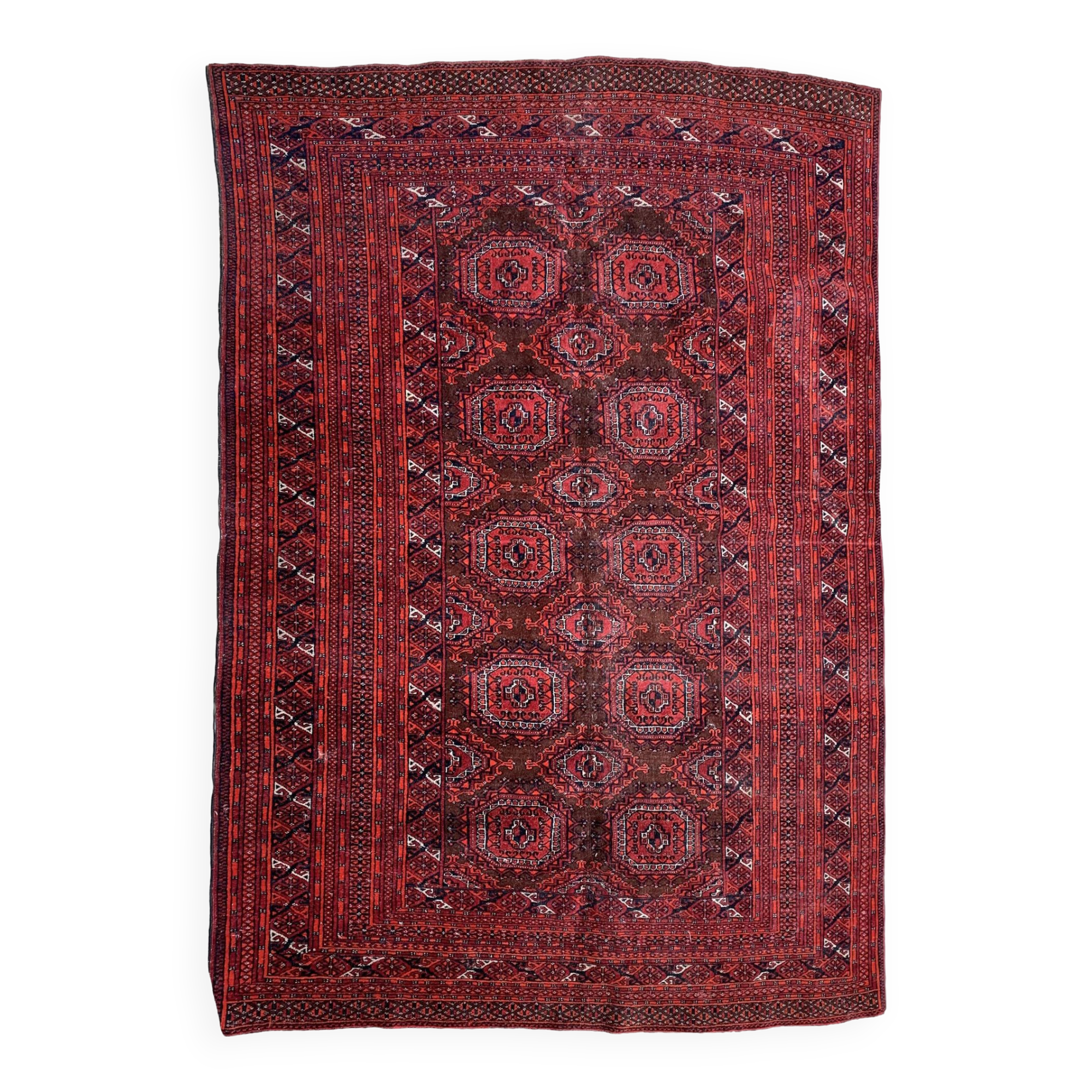 Vintage Uzbek Handmade Bukhara Rug, 4.5' x 5.10' (137cm x 181cm), 1960s