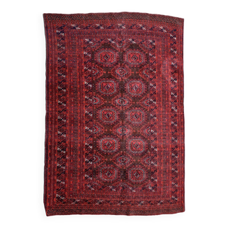 Vintage Uzbek Handmade Bukhara Rug, 4.5' x 5.10' (137cm x 181cm), 1960s