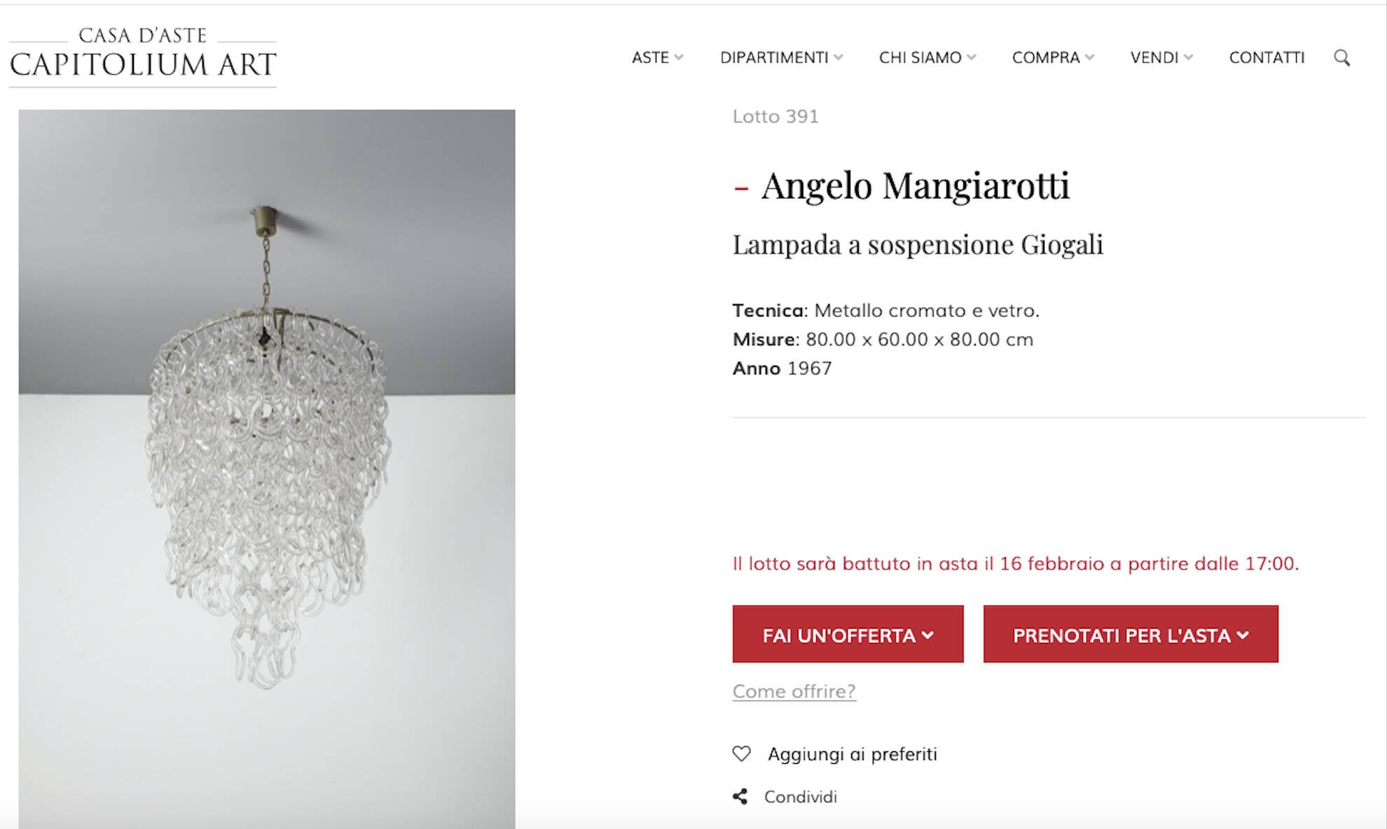 Angelo Mangiarotti Murano glass ceiling light model Giogali
