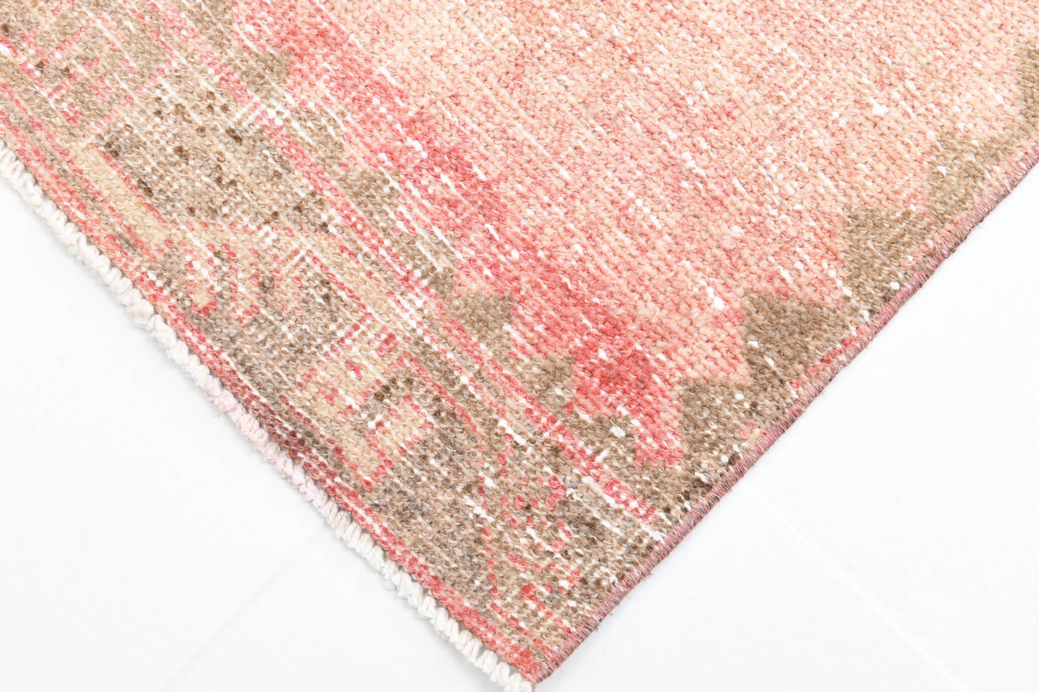 3x13 Pink & Brown Long Classic Vintage Runner Rug, 92x415Cm