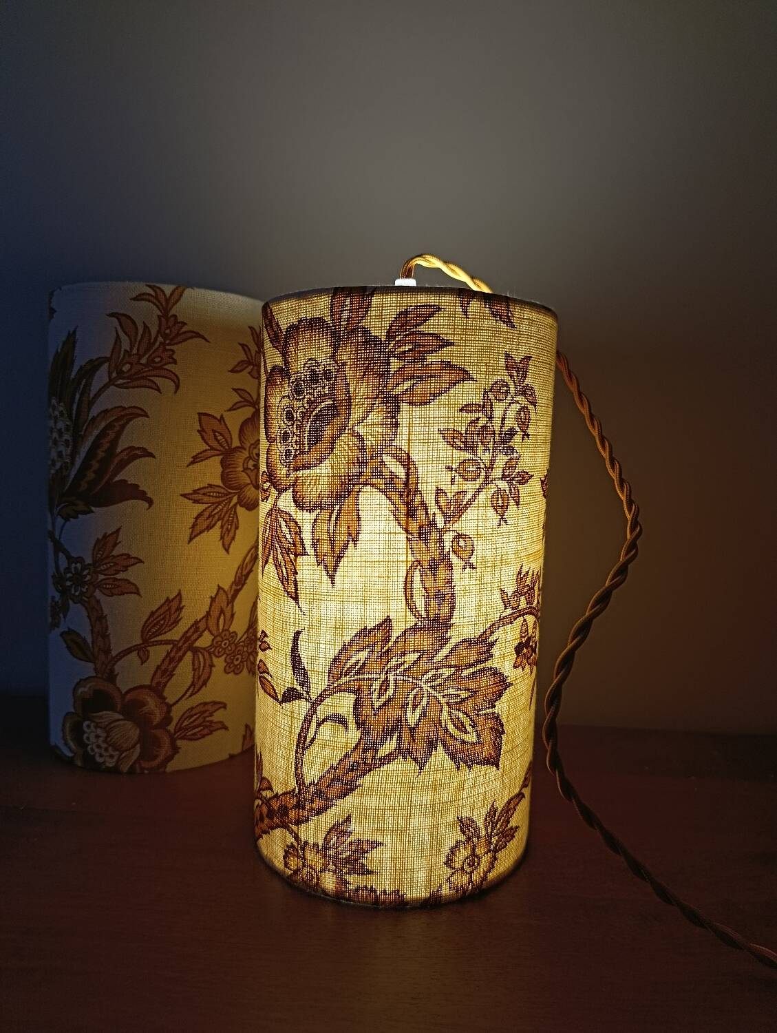 Vintage 1960s floral fabric portable lamp