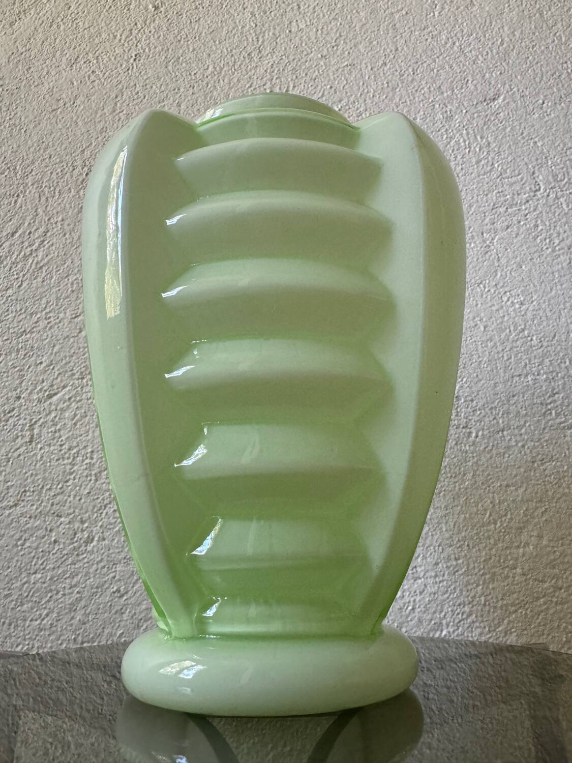 Art Deco uranium opaline skyscraper vase
