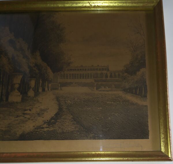 Gravure XIXème 'Projet d'aménagement de jardin' Chaludon