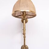Applique murale à bras articulé en laiton réglable, abat-jour en toile de jute, Angleterre des années 1950