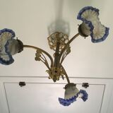 Art Deco style chandelier, bronze and glass paste tulips