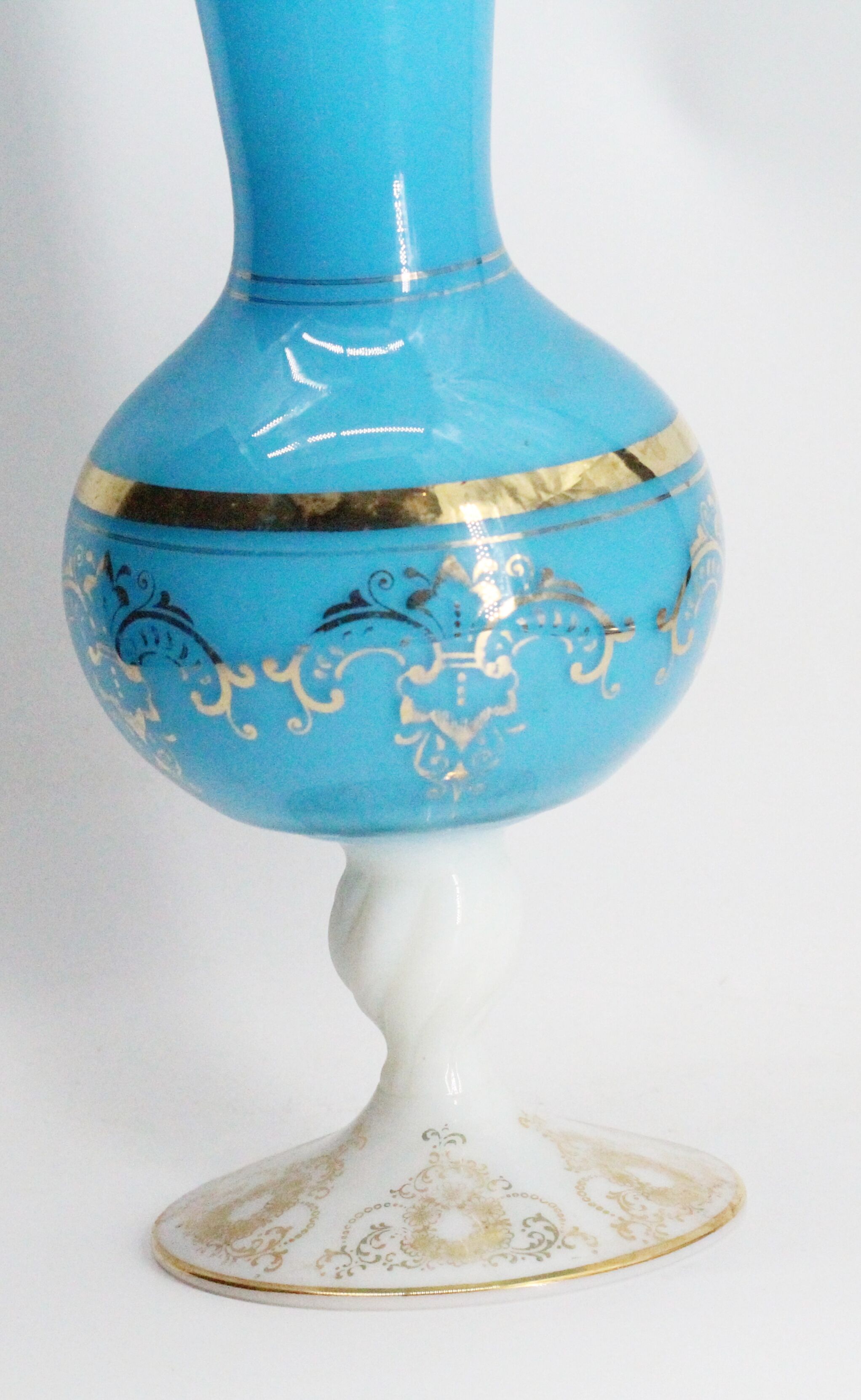 Golden opaline blue vase