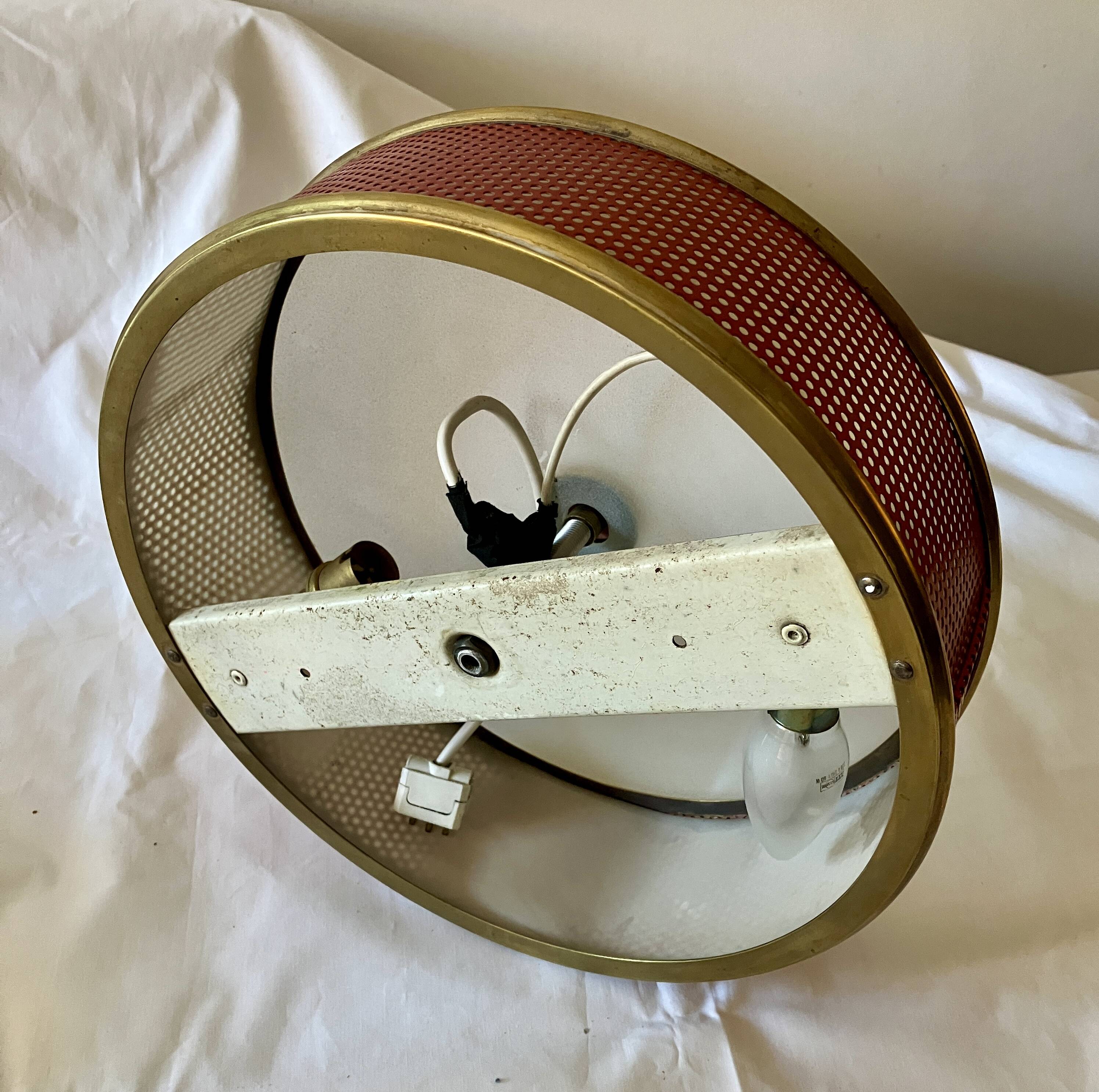 Lunel ceiling light, perforated metal and frosted glass from the 1950s.