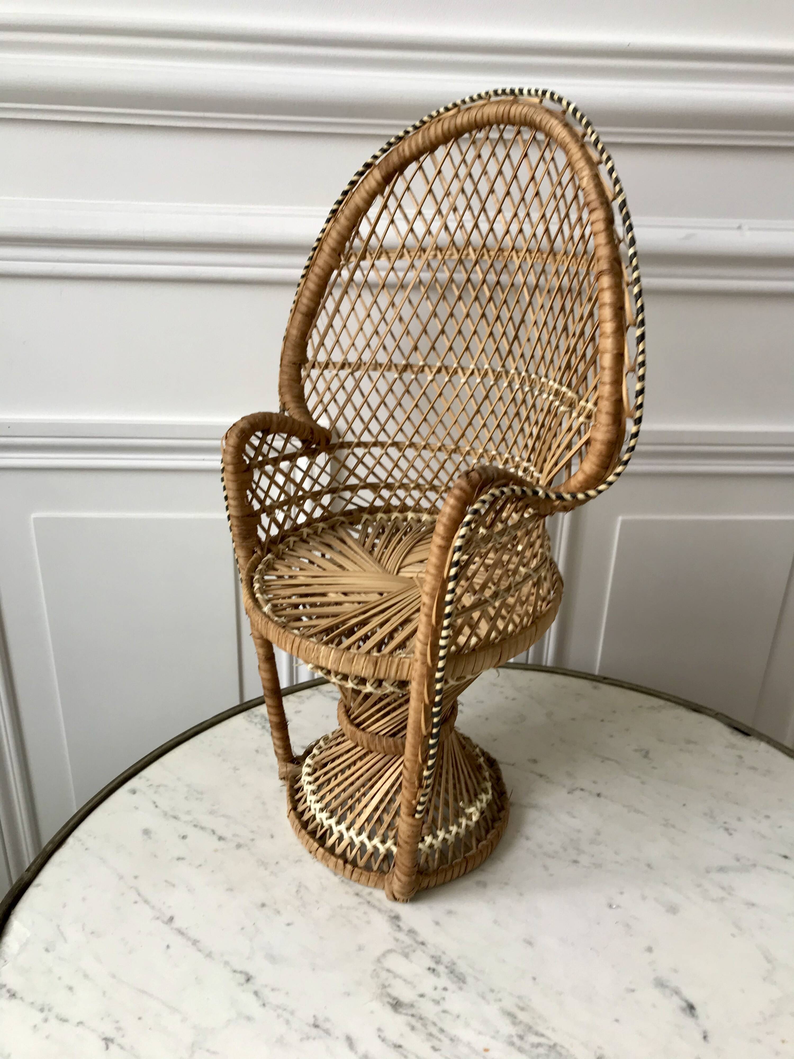 doll's armchair in wicker and rattan, Emmanuelle type, 1960s