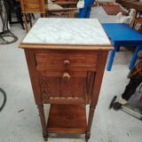 Antique bedside table in solid wood and marble – 19th century