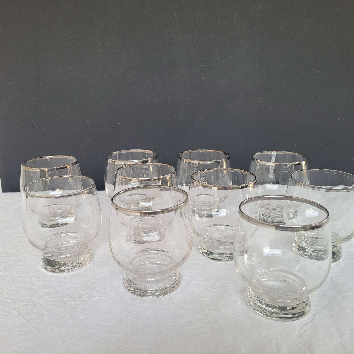 10 antique glasses with silver trim – French glassware, around 1950