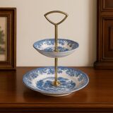 Johnson Bros. Two-Tier Serving Dish – “Coaching Scenes” – Blue English Earthenware