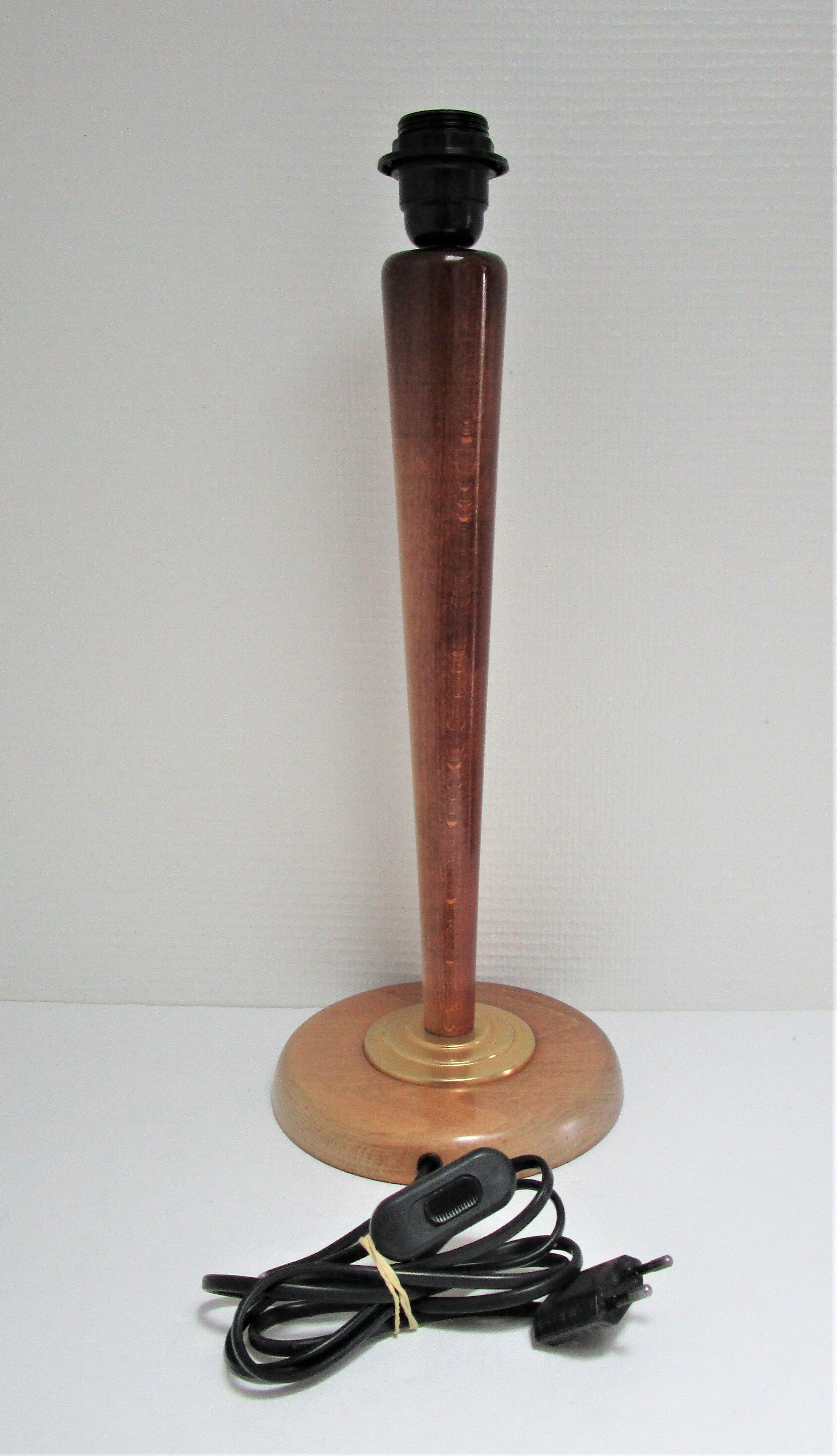 Pied de lampe bois massif patiné et métal doré vintage style art déco