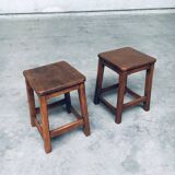 Set of Belgian Handcrafted Wooden Stools, 1940s