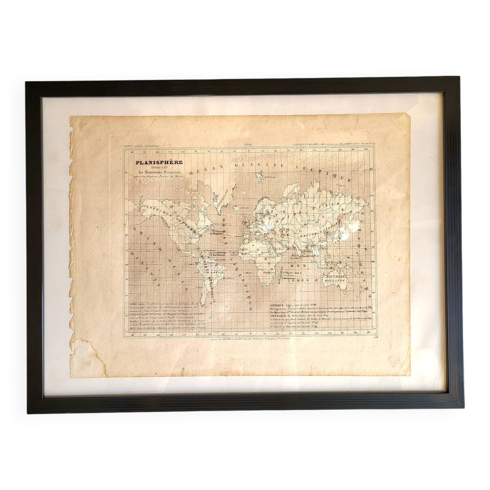 Original engraving, Levasseur world map – Mid 19th century