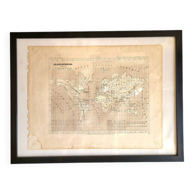 Gravure originale, planisphère Levasseur – Milieu XIXe Siècle