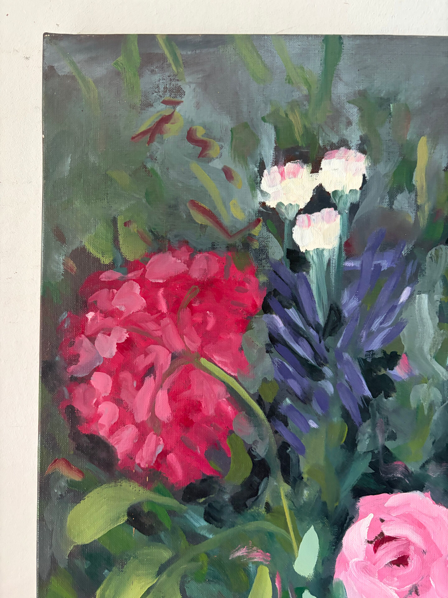 Bouquet on a table, oil on canvas signed F Corler
