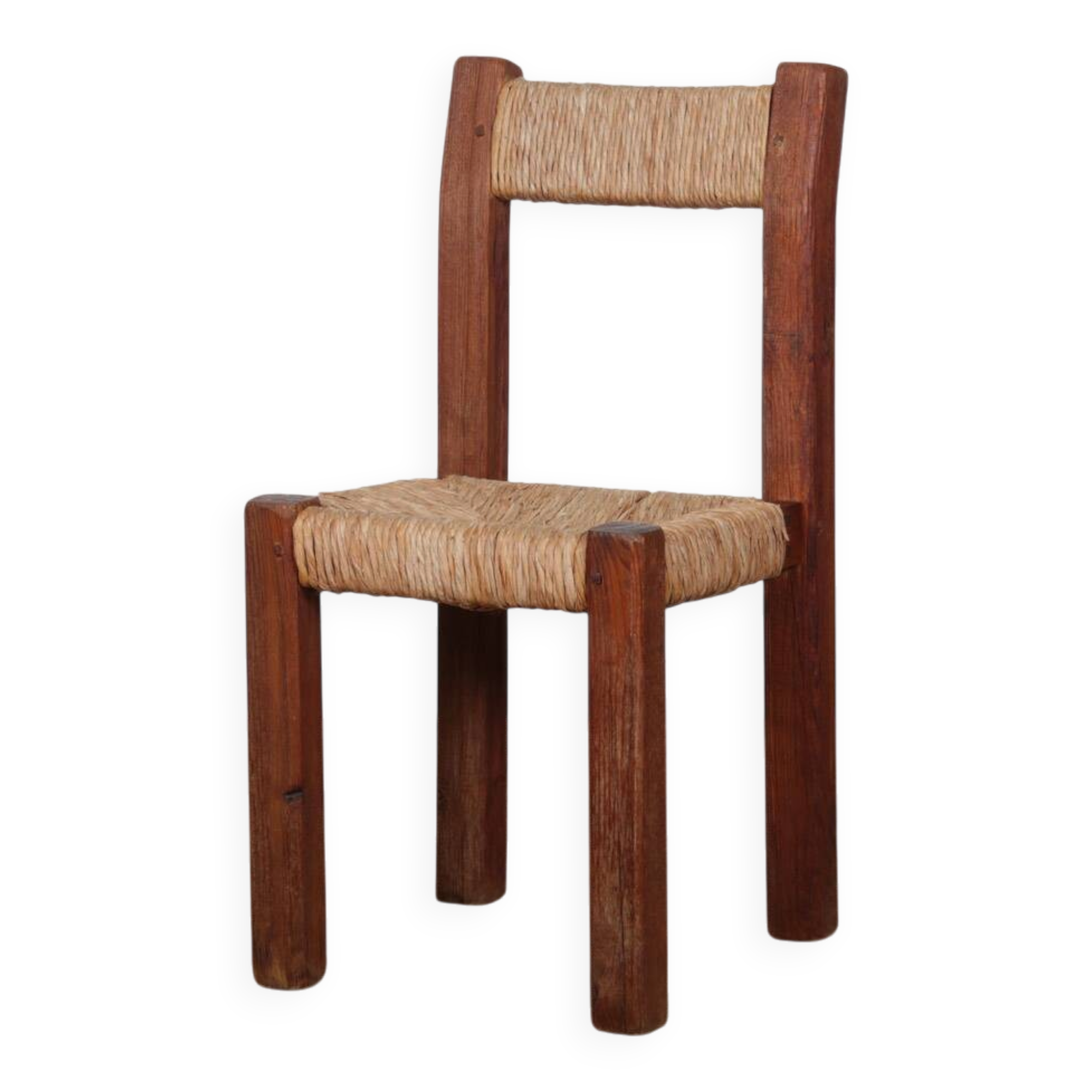 Rush seat chair in solid wood, French craftsmanship, 1950.