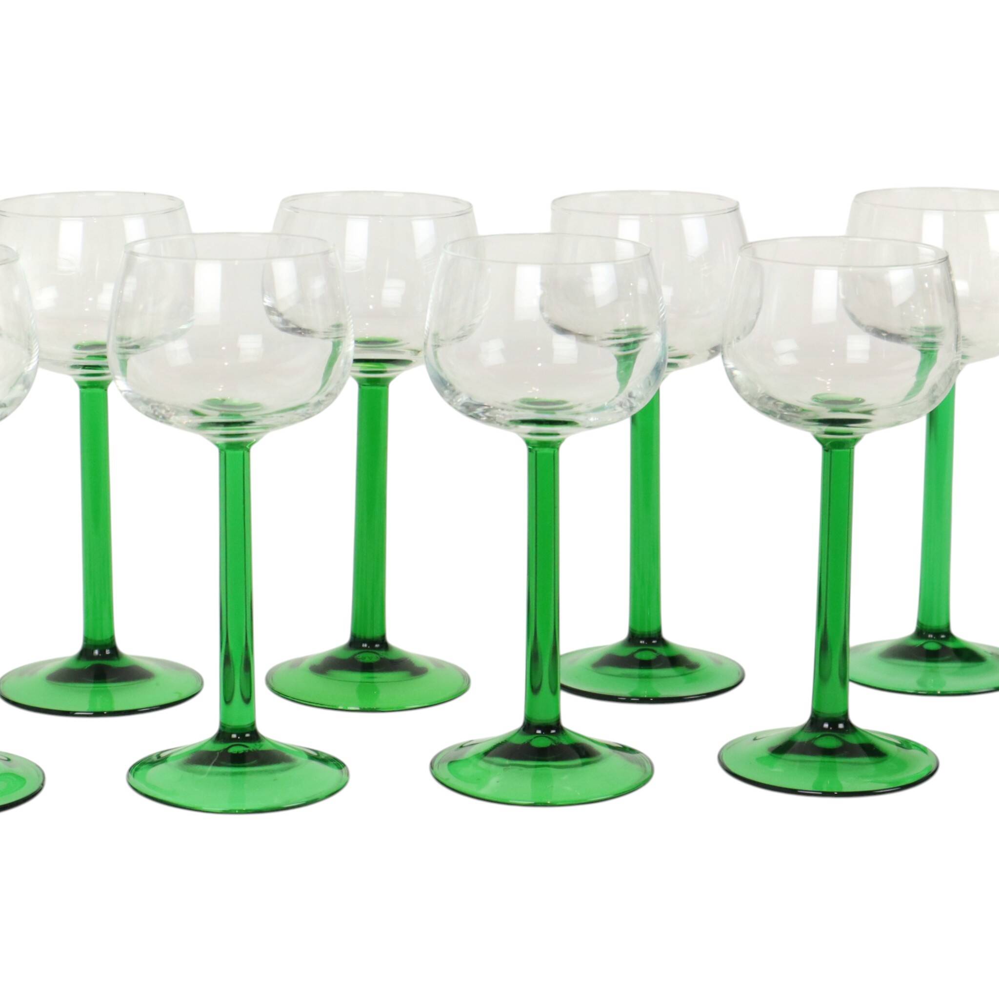 Set of 12 Vintage Luminarc Alsace Wine Glasses Thick Green Stems