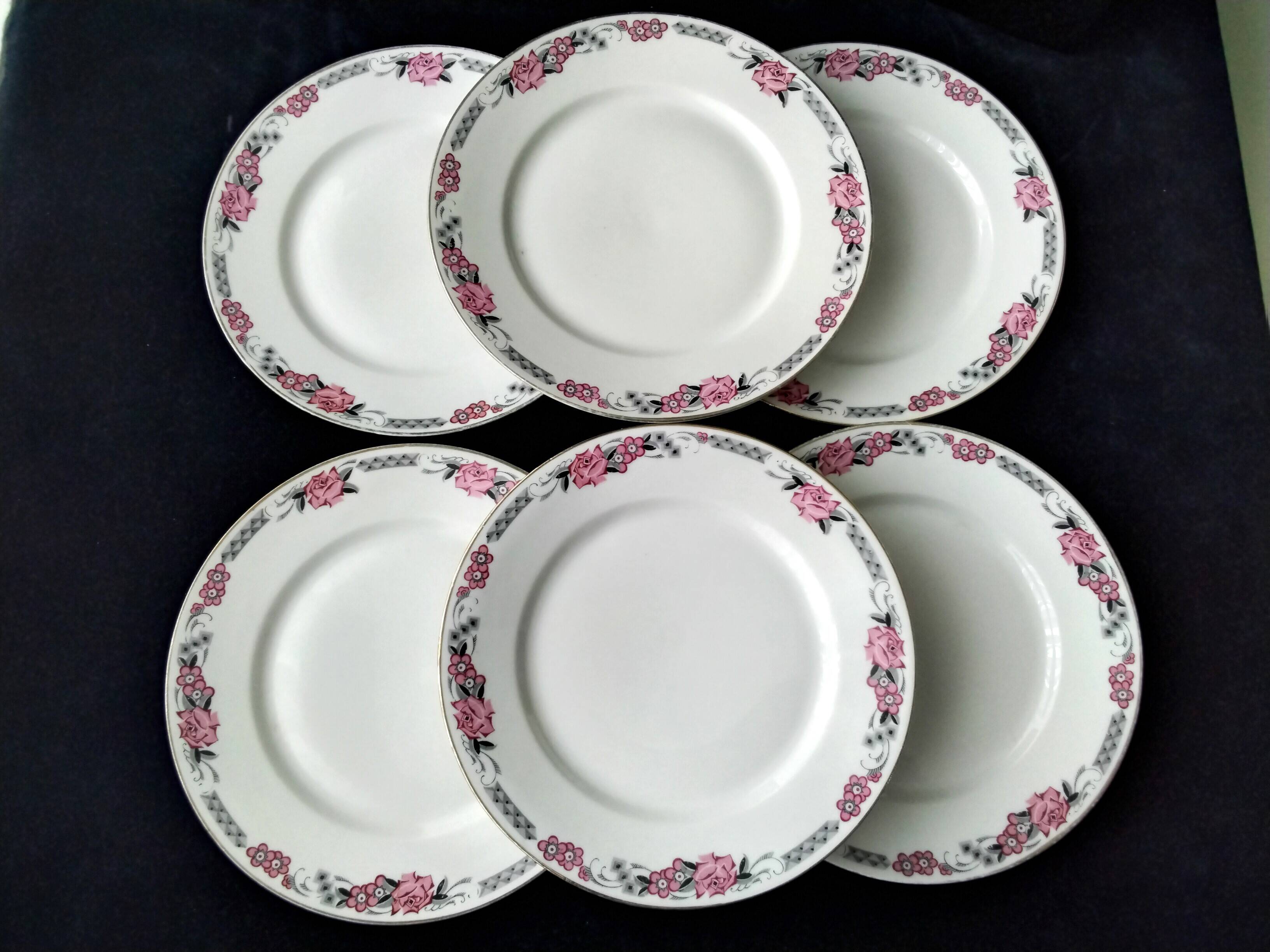 6 Art Deco porcelain dinner plates