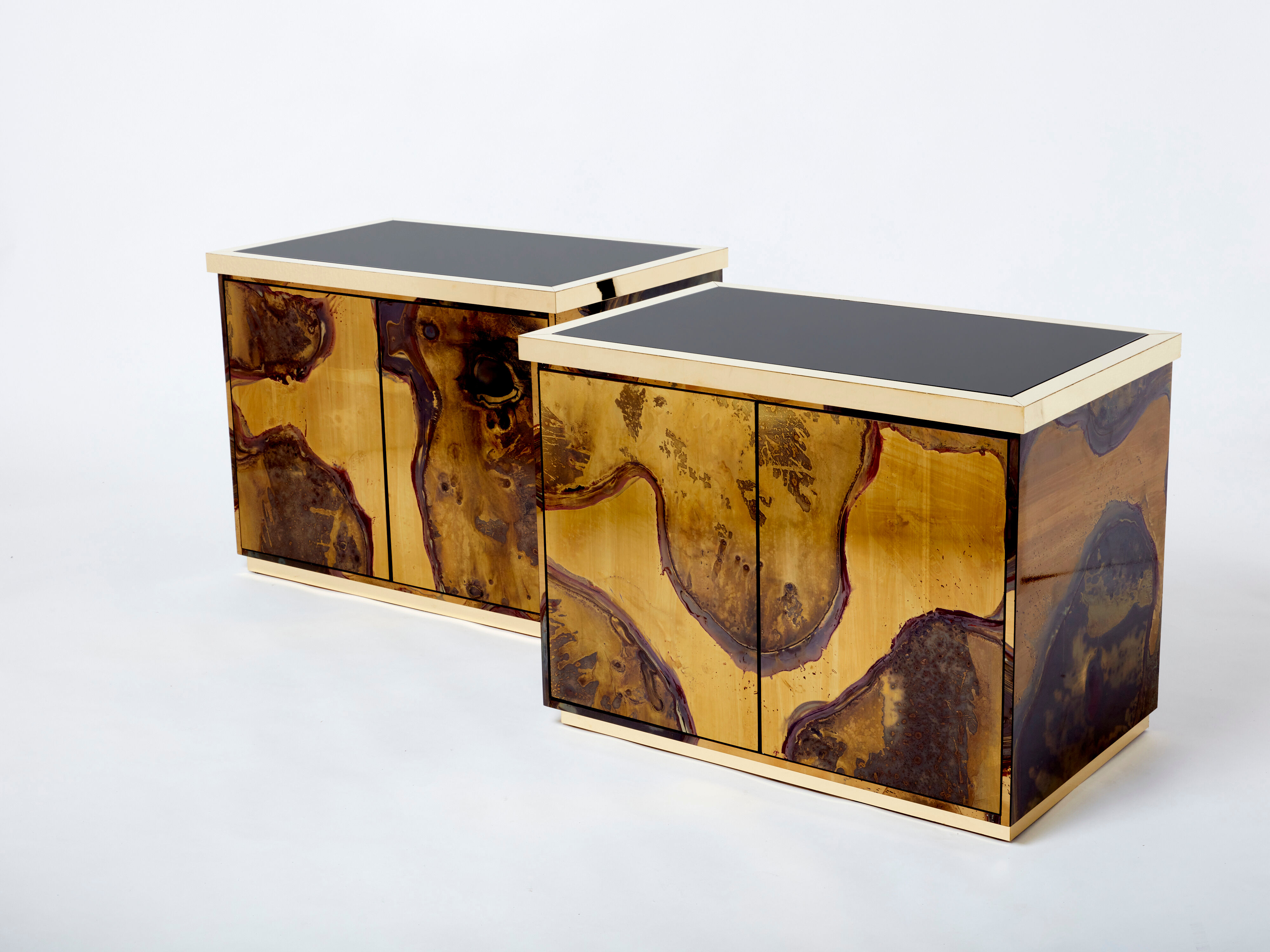 Pair of brass cabinets oxidized 1970