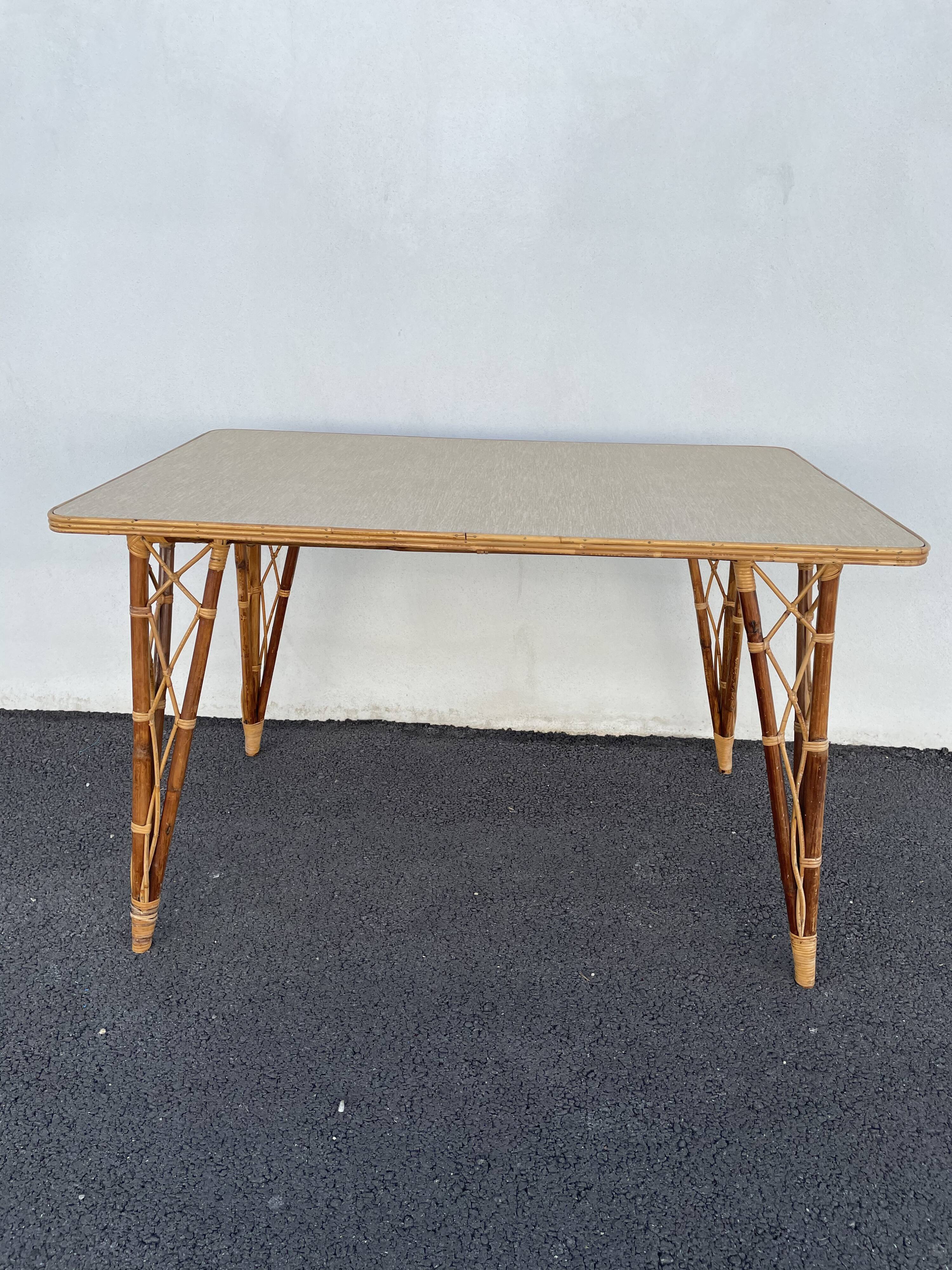 Rattan table vintage compass feet