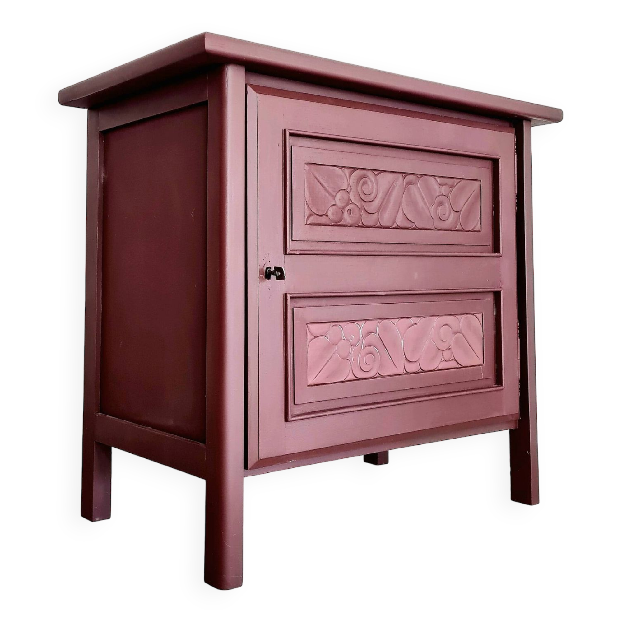 Bahut old art deco flowers garnet pink