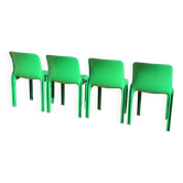 Set of 4 green Selene Magistretti chairs.