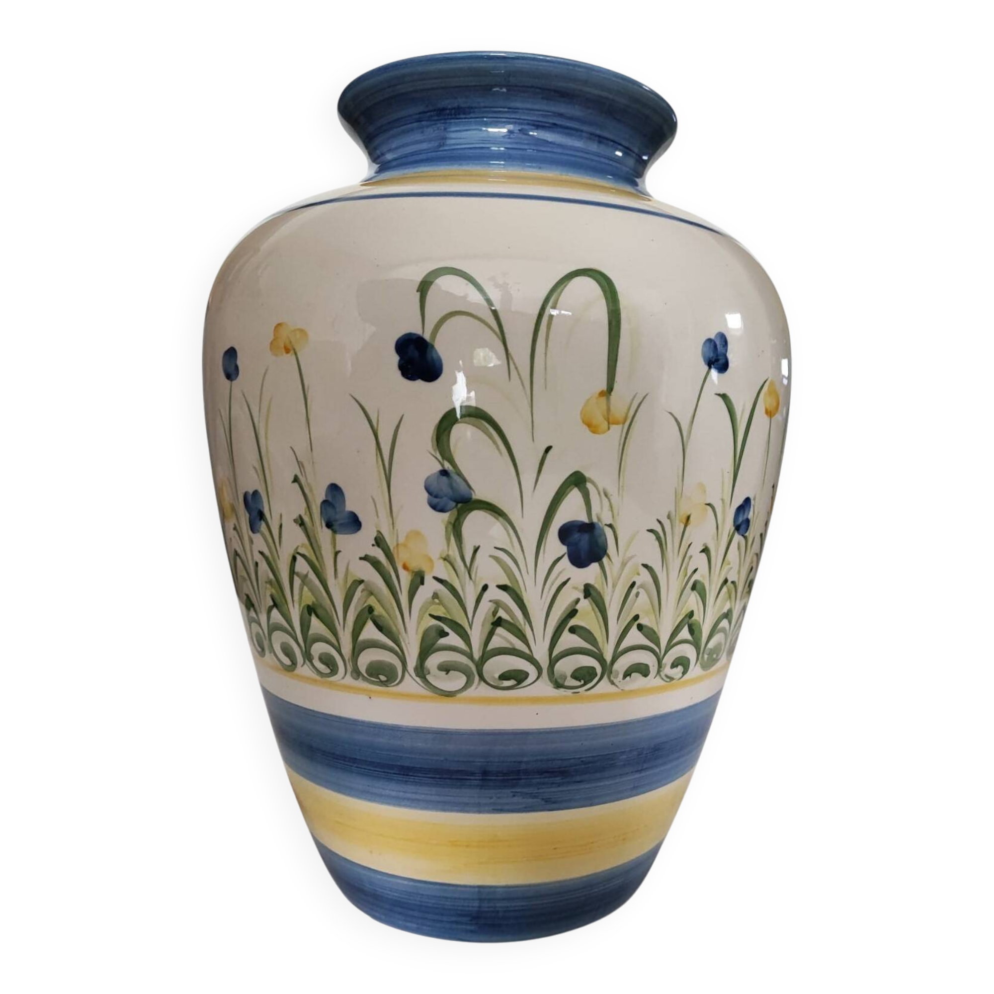 Hand-painted ceramic vase with floral decoration – H 33 cm