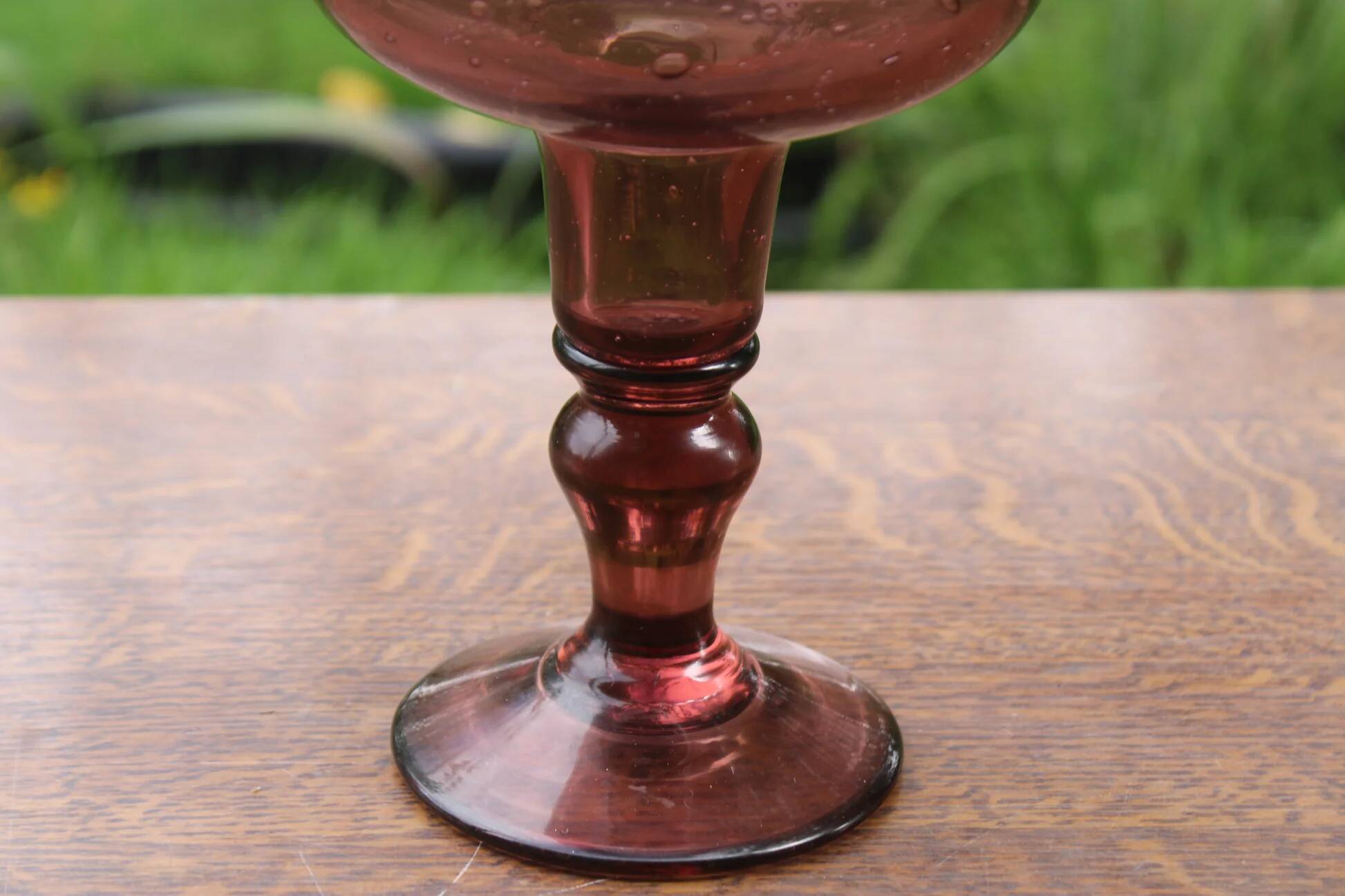 Large amethyst bubble glass candle holder on a stand – H27 cm