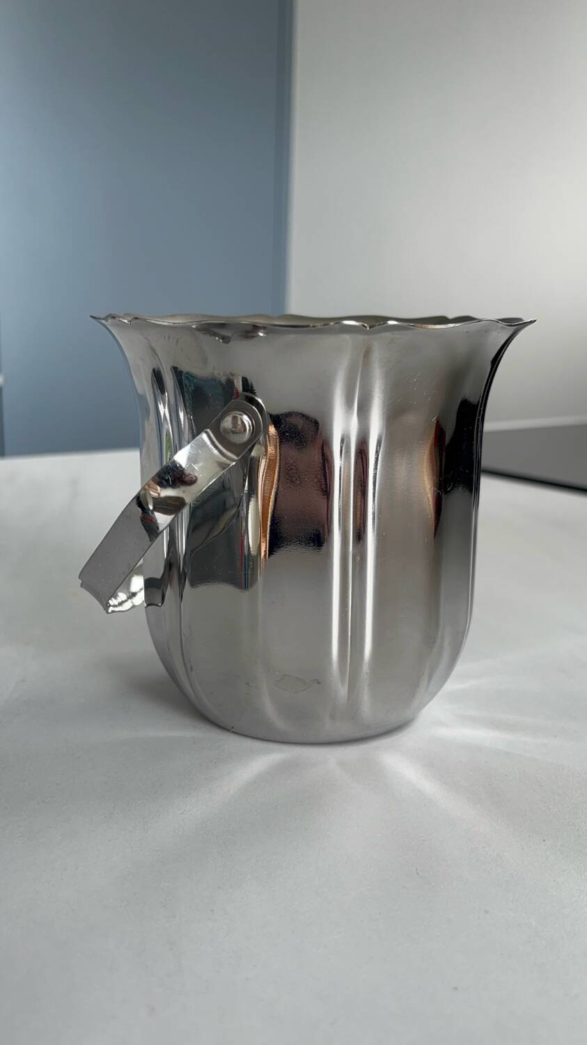 Vintage Guy Degrenne stainless steel ice bucket – tulip-shaped ice tray – ba