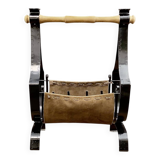 Antique wrought iron, wood and suede magazine rack - 4.1 kg - 1950s