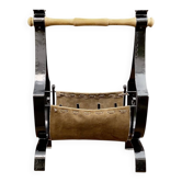 Antique wrought iron, wood and suede magazine rack - 4.1 kg - 1950s