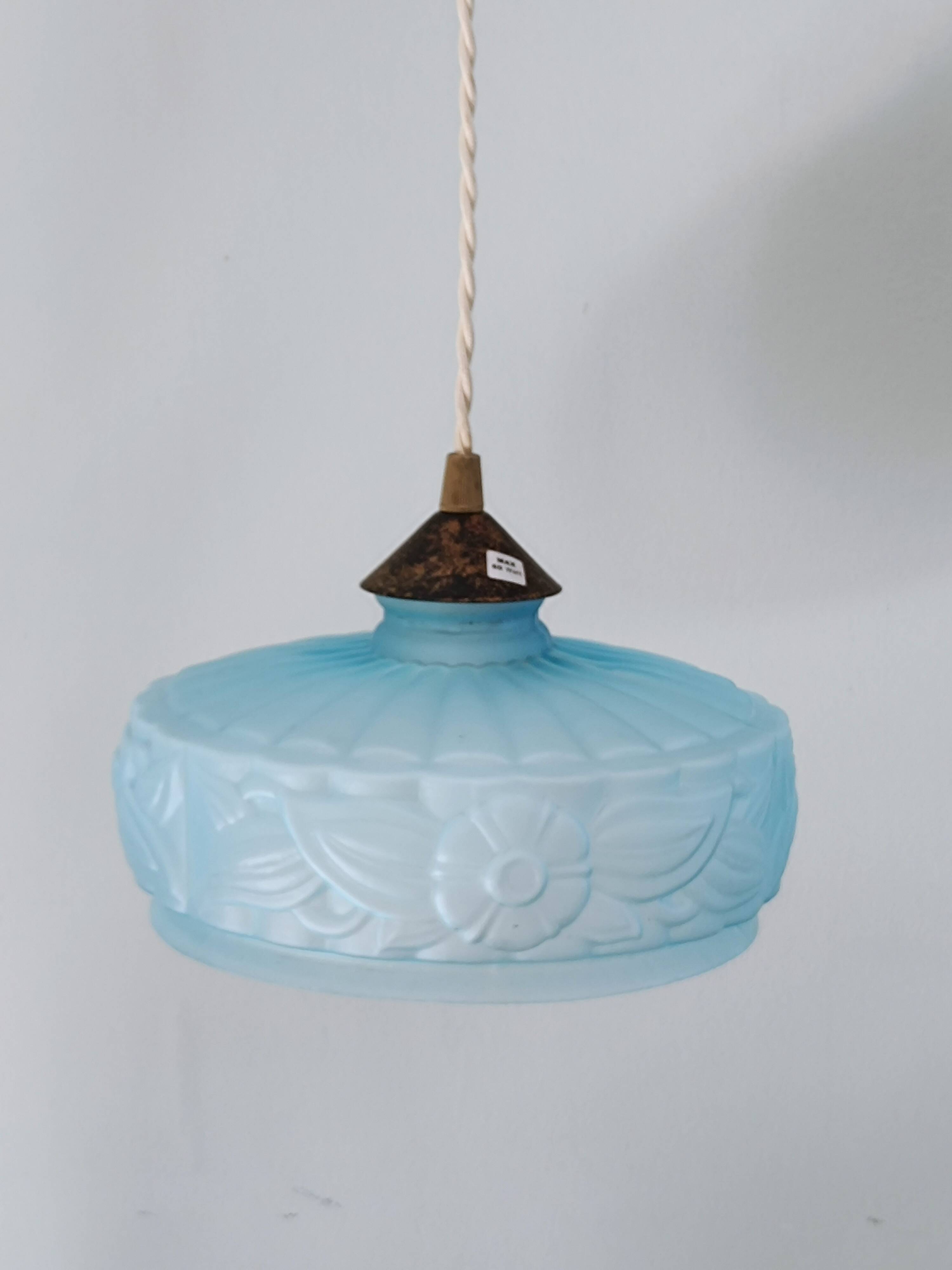 Vintage frosted blue glass pendant light