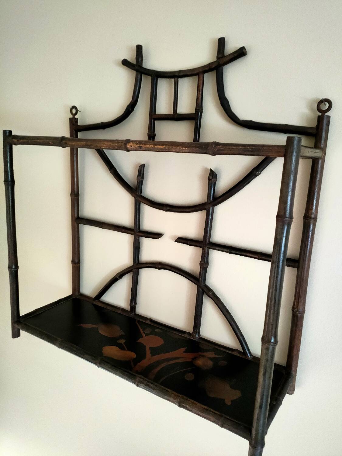 Antique bamboo and lacquer wall shelf