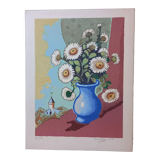 Original lithograph by Madeleine Luka (1894-1989), "Bouquet of flowers", 1965